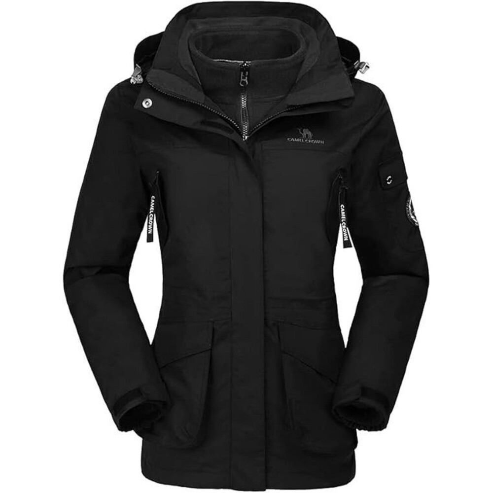 CAMEL CROWN Women’s 3-in-1 Ski Jacket MEDIUM Waterproof Winter Coat Fleece Black